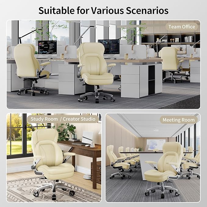 Big and Tall Office Chair, 600lbs Heavy Duty Desk Chair with 5D Arms, Adjustable Lumbar Support & Height, Tilt Function, PU Leather High Back Ergonomic Executive Computer Chair with 3'' Silent Casters