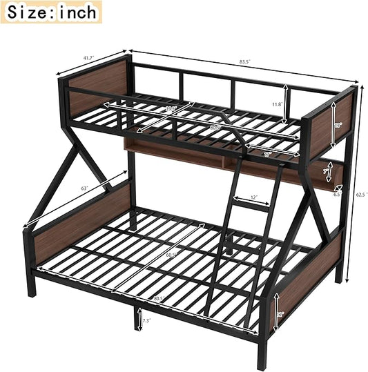 Bellemave Twin XL Over Queen Bunk Bed with Storage Shelf and RGB LED Lights, Adults Bunk Bed with Angle Padded Ladder, Heavy Duty Bunk Beds with Noise-Reducing Rubber Stoppers, Black