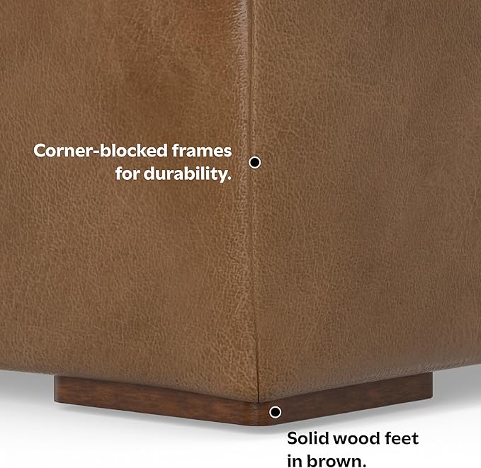 SIMPLIHOME Rex Left-Facing Modular Sectional Sofa in Full-Grain Genuine Leather, Caramel Brown, 122-inches Wide, Handcrafted Modern-Style 4-Seater L-Shaped Leather Couch with Left Chaise