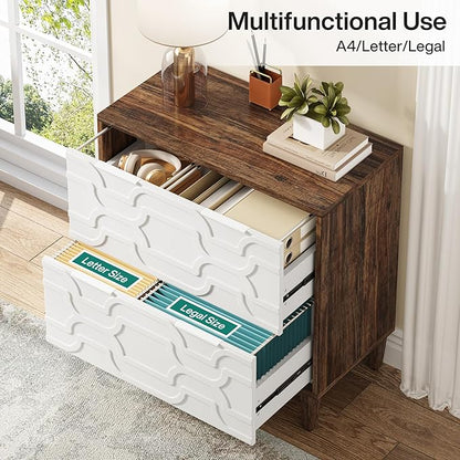 Tribesigns 2-Drawer File Cabinet, Lateral Filing Cabinet for A4/Letter/Legal Size, Office Storage Cabinet, Printer Stand with Storage Drawer for Home Office, White and Brown