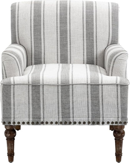 UIXE Stripe Accent Chair Arm Chair, Modern Nailhead Trim Club Armchair with Wood Legs, Comfy Living Room Single Sofa Reading Seat Bedroom Side Seating for Home Office, Gray