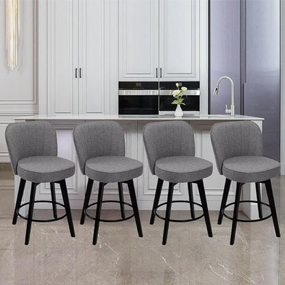 MINCETA Bar Stools Set of 4, 26 Inch Upholstered Barstools with Backrest and Footrest, Swivel Counter Height Barstools for Kitchen Island Home Bar Gray