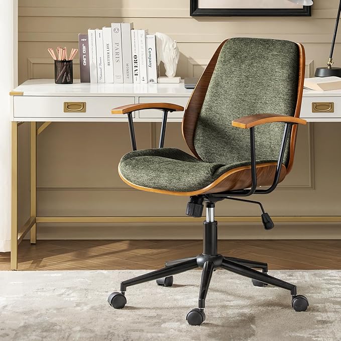 Modern Office Chair with Bentwood Polyester Upholstery Ergonomic Swivel Desk Chair with Adjustable Height for Home Office or Study Green