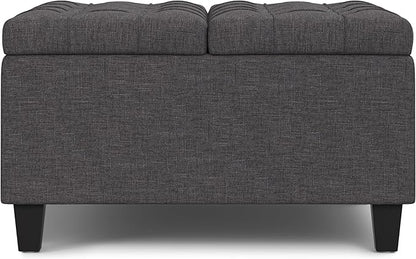 SIMPLIHOME Harrison 30 inch Wide Transitional Square Small Coffee Table Storage Ottoman in Slate Grey , Assembled, For the Living Room and Bedroom
