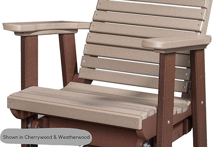 DutchCrafters Modern Horizontal Slat High Back Poly Glider Chair Outdoor Patio Furniture (White & Cedar)