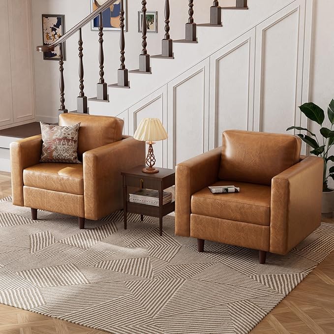ABCASA Faux Leather Oversized Accent Chair with Storage Deep Seat Single Sofa Large Reading Armchair for Living Room Bedroom Office Brown
