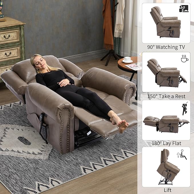 Recliner Chairs for Adults, Oversized Bedroom Chair with Massage, Sofa Chair Home Theater Seating with Lumbar Support, Lift Chair for Elderly, Nursery Chair for Living Room (Genuine Leather)