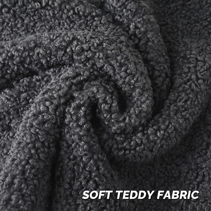 FUTEI Charcoal Throw Pillow Covers 16x16 Inch Set of 2,Furry Faux Fur Teddy Boucle Textured Cushion Covers,Soft Fluffy Decorative Pillow Case,Home Decor for Couch Bed Living Room Office Car