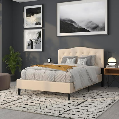 BizChair Tufted Upholstered Full Size Headboard in Beige Fabric