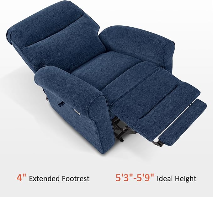 MCombo Dual Motor Power Lift Recliner Chair with Massage and Heat for Elderly, USB Ports, Lay Flat, Fabric 7666 (Navy Blue)