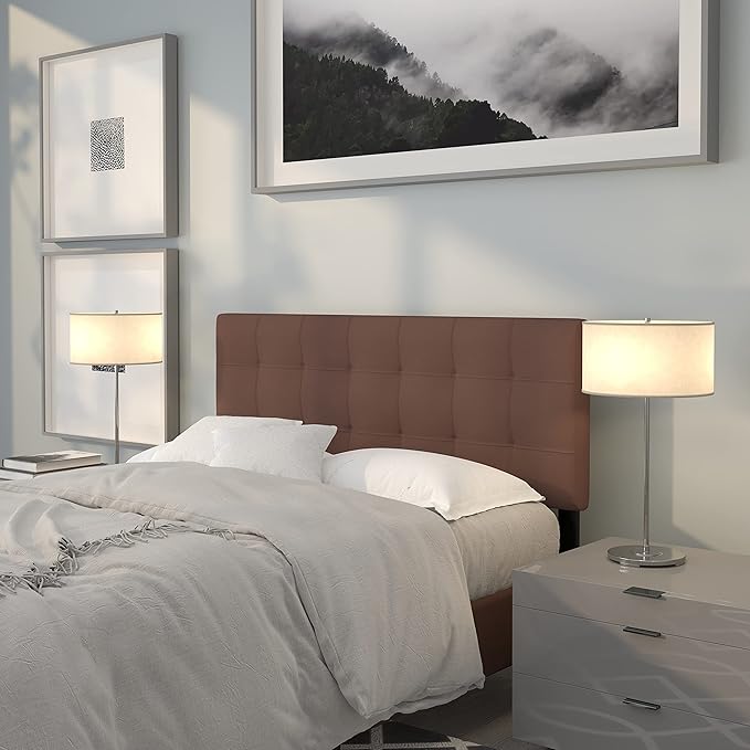 EMMA + OLIVER Quilted Tufted Full Size Headboard in Dark Brown Fabric