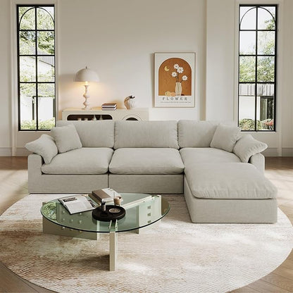 Oversize Cloud Modular Sectional Sofa,110.8" L Shape 3 Seaters with Chaise Down Filled Comfort Sofa Detachable Couch Cushion Covers for Living Room