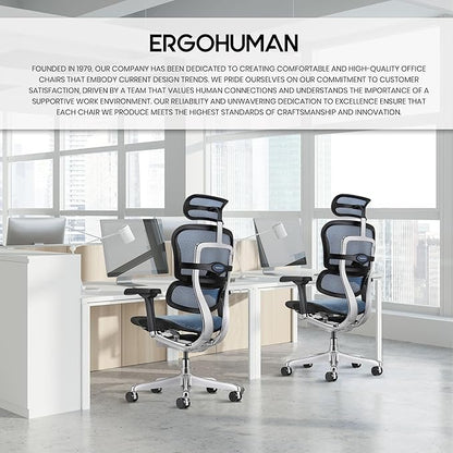 Ergohuman Eurotech ME7ERG GEN2 High Back Mesh Office Chair with Tilt Tension Control, Tilt Lock, Back Angle, Back Height, Synchro Tilt, Seat Height, Seat Depth, and Arm Height Adjustments, Blue
