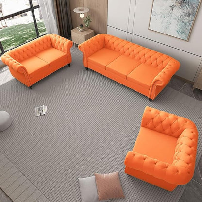Living Room Chair, Modern Velvet Chesterfield Sofa Chair, Mid Century Single Sofa Couch Chair with Tufted Back and Rolled Arms, Accent Sofa Chair for Living Room Apartment, Orange