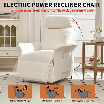 Power Recliner Chair, Adjustable Electric Recliner Chairs for Adults, Sleeper Sofa Bed with Remote Control & Side Pocket, Linen Upholstered Chair for Living Room/Bedroom, Easy Assembly, Beige