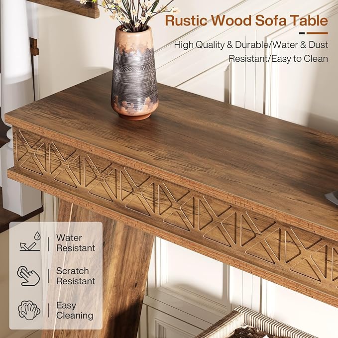 Tribesigns Farmhouse Console Table, 70.9-Inch Extra Long Entryway Table with Storage, 2-Tier Narrow Sofa Table Behind Couch, Wooden Accent Table for Living Room, Hallway, Foyer, Rustic Brown