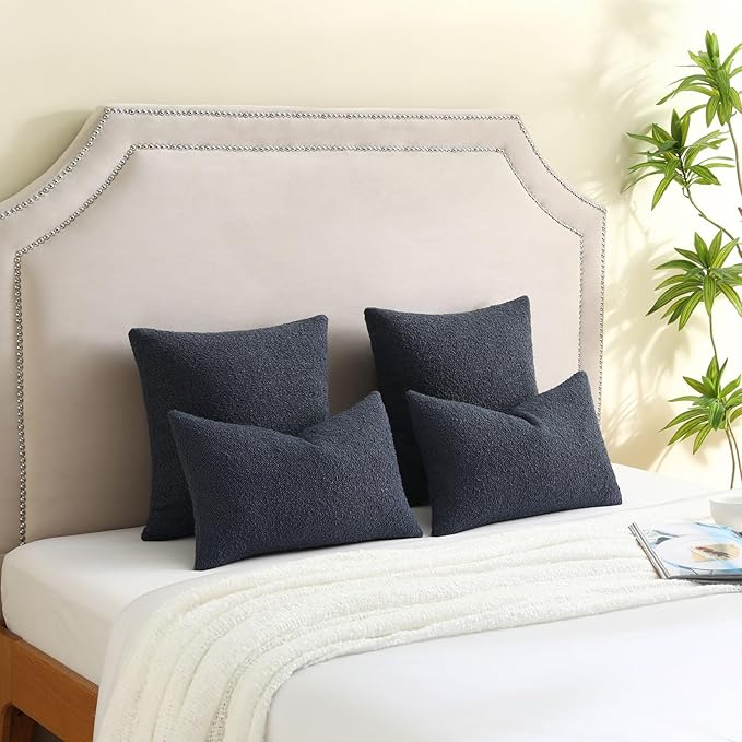 FUTEI Pack of 2 Navy Blue Decorative Throw Pillow Covers 26x26 Inch Soft Cozy Solid Boucle Textured Euro Pillow Shams,Modern Home Decor for Couch Bed Living Room
