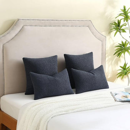 FUTEI Pack of 2 Navy Blue Decorative Throw Pillow Covers 12x20 Inch Soft Cozy Solid Boucle Textured Lumbar Pillow Cases,Modern Home Decor for Couch Bed Living Room