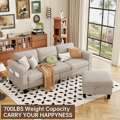 ZeeFu Sectional and Sofa Couches for Living Room - 78'' 3 Seater L-Shaped Modular Couch with Storage Ottoman - Modern Velevt Fabric Upholstered Sofa Set for Small Space Apartment Office