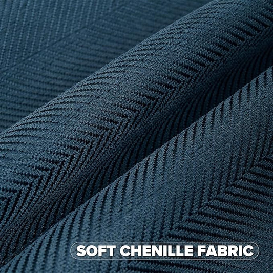 FUTEI Navy Blue Chenille Throw Pillow Covers 24x24 Inch Set of 2,Soft Wide Chevron Textured European Pillow Shams,Farmhouse Home Decor for Couch Bed Living Room