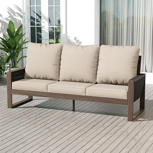 Patio Furniture 3 Seater Sofa Cedar Wood Indoor&Outdoor Couch, Outside Deep Seat High Back Porch Sofa