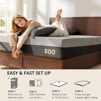 EGOHOME 10 Inch Cal King Memory Foam Mattress for Back Pain, Cooling Copper Gel Bed in a Box, Foam Made in USA, CertiPUR-US Certified, Therapeutic Medium Firm, 72x84x10 Black
