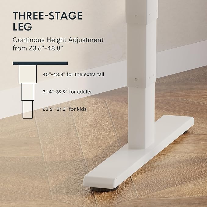 FLEXISPOT E6 Bamboo 3-Stage Dual Motor 60 x 30 Electric Standing Desk Sit Stand Up Desk, Holds 220 lbs, Adjustable Height w/Memory Presets, Solid Bamboo Desktop & White Frame, Ships in 2 Boxes