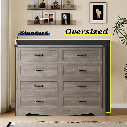 8-Drawer Dresser for Bedroom, Modern Wooden Chest of Drawers with Metal Handles, Anti-Tipping Design, Sturdy and Stable Storage Organizer for Living Room, Entryway, Home Office, Standard