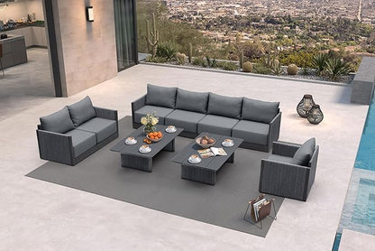 PURPLE LEAF 9 Pieces Patio Conversation Sets with Thick Cushions and Pillows Outdoor Couch Sectional Set Patio Conversation Set for Garden Poolside Backyard Gray