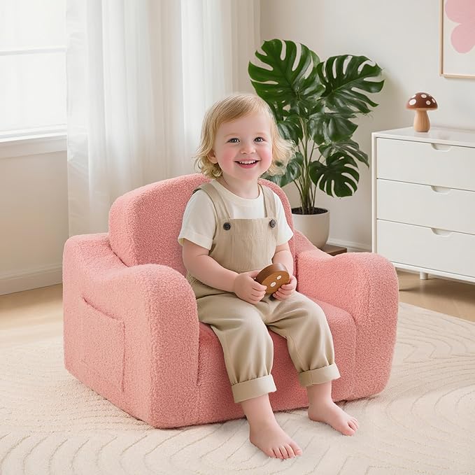 Comfy Toddler Chair & Kids, 2-in-1 Soft Couch Fold Out for Kids, Toddler Chairs Comfy 1-3 Years Old, Convertible Plush Sofa to Lounger for Girls and Boys, Pink