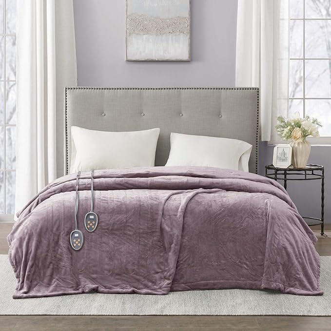 Beautyrest Heated Electric Blanket for Cold Weather, Fast Heating Heated Blanket, Auto Shut Off, Virtually Zero EMF, Multi Heat Setting, UL Certified, Lavender Twin (84 inx62 in)