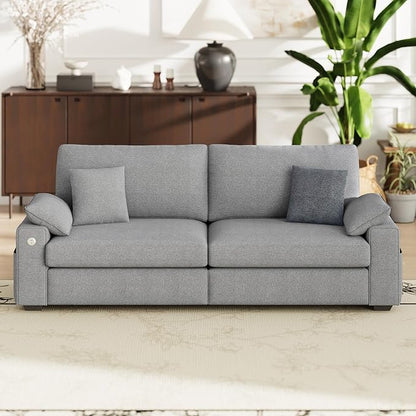 89" Loveseat Sofa, Cloud Foam Couch, 3 Seater Upholstered Midcentury Mondern Love Seat with USB Type C Ports, 4 Pillows and Flip-Open Storage Armrest for Living Room/Small Spaces, Gray