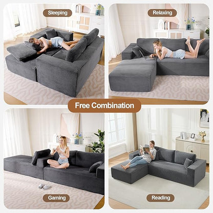 106" Cloud Modular Sectional Sofa Couch with L-Shape Chaise,Modern Boneless Sectional Couch with Deep Seat,Upholstered Couches for Living Room Bedroom,No Assembly Required,Dark Grey