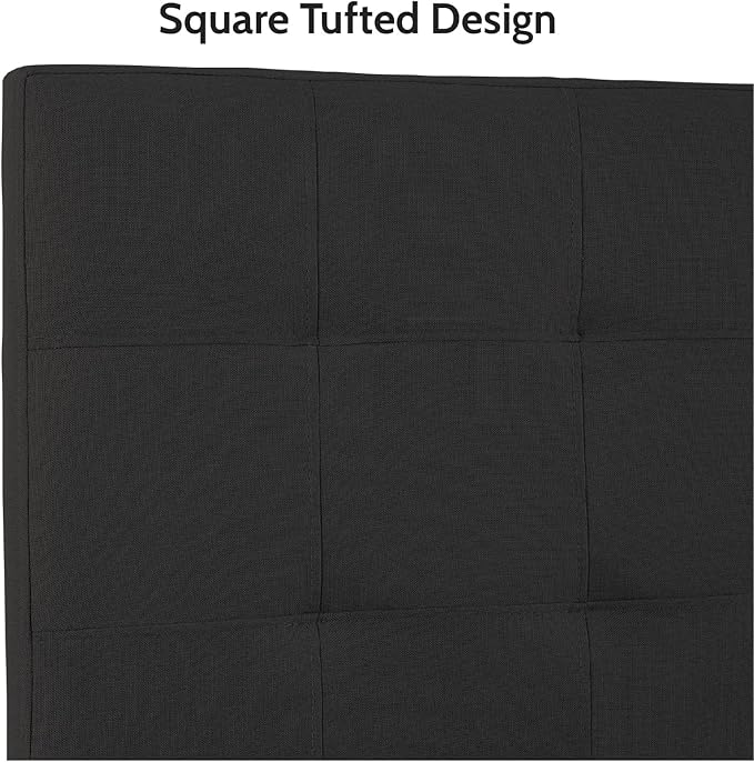 Naomi Home Jessenia Full Size Bed Headboard, Square Tufted, White Linen Fabric, Height Adjustable 42"-52", Metal Legs, Wall/Bed Mount
