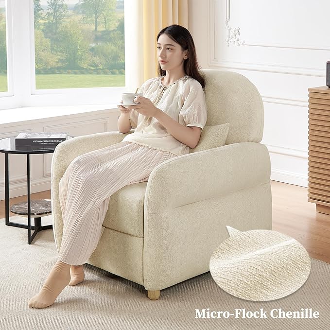 Modern Accent Chairs for Living Room, Comfy Chenille Armchairs with Storage, Single Reading Chairs for Bedroom, Study Room, Apartment, Tool Free Assembly, Beige