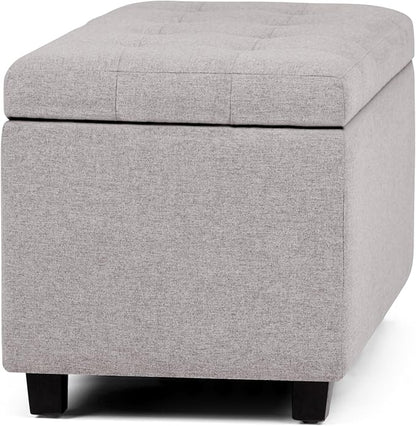 SIMPLIHOME Cosmopolitan 34 inch Wide Transitional Rectangle Storage Ottoman in Cloud Grey Linen Look Fabric, Assembled, For the Living Room, Entryway and Family Room