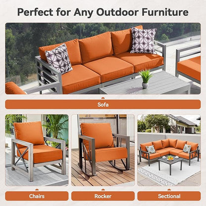 Luxury 6" Outdoor Cushions for Patio Furniture, 24x24x6" Thick Seat Cushion Set of 8, Fade Resistant Couch Chair Replacement Cushions High Density Deep Wicker Chair Cushion w/ Removable Cover, Orange