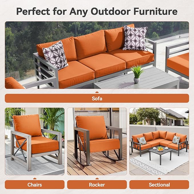 Luxury 6" Outdoor Cushions for Patio Furniture, 24x24x6" Thick Seat Cushion Set of 10, Fade Resistant Couch Chair Replacement Cushions High Density Wicker Chair Cushion w/ Removable Cover, Orange