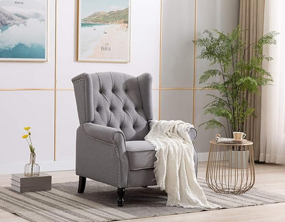 Artechworks Winged Fabric Modern Accent Chair Tufted Arm Club Chair Linen Single Sofa with Wooden Legs Comfy Upholstered for Reading Living Room Bedroom Office,Grey