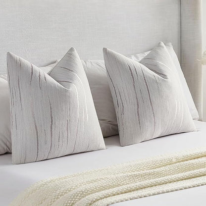 FUTEI Grey Chenille Decorative Throw Pillow Covers 20x20 Inch Set of 2,Soft Embossed Striped Textured Cushion Case,Modern Home Decor for Couch Bed Living Room