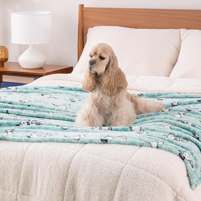 Berkshire Blanket Peanuts® VelvetLoft® Cute Character Snoopy Plush Throw Blanket,Snoopy Springtime Floral Dance Large Blue,Throw 55 in x 70 in (Official Peanuts® Product)