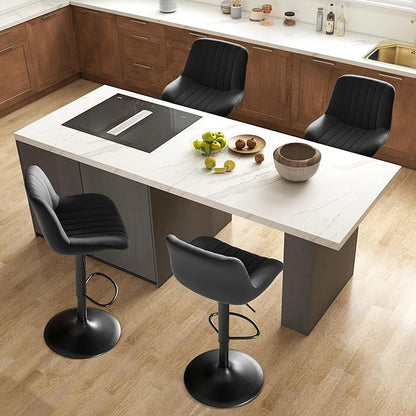 Nalupatio Bar Stools Set of 4, Adjustable Modern Swivel Bar Stools with Backs, Counter Height Performance Fabric Island Chairs for Home Kitchen, Black