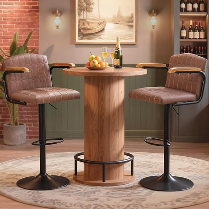 VECELO Bar Stools Set of 4, Adjustable Upholstered Swivel Barstools, Modern Counter Height Bar Stools with Back and Footrest, Island Chairs for Kitchen, Dining Room, Bar