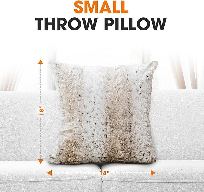 Cheer Collection Faux Fur Throw Pillows with Inserts – Set of 2 Decorative Square Couch Pillows, 18” x 18” Snow Leopard Embossed Ombre Design for Sofa, Bed & Living Room Decor
