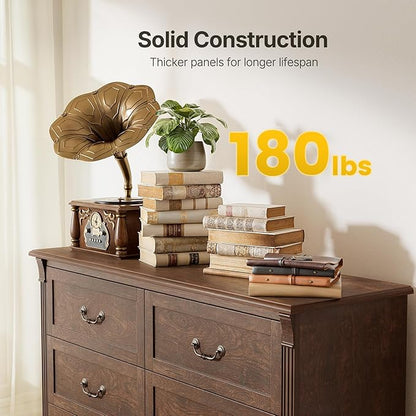 Amada 6 Drawers Dresser for Bedroom, Farmhouse 47" Wide Dresser & Chest of Drawers with Roman Column Design, Large Storage Organizer with 6 Drawer Sizes for Bedroom, Living Room