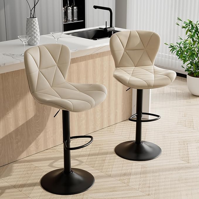 Bar Stools Set of 1,Adjustable Swivel Barstools, Faux Leather Bar Chairs,Upholstered Counter Height with High Backrest for Kitchen Island,Khaki