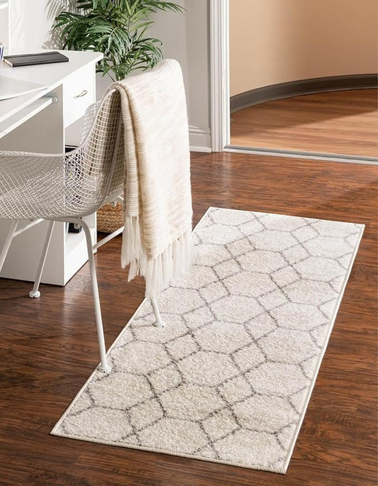 Unique Loom Trellis Frieze Collection Area Rug - Geometric (2' x 10' Runner, Ivory/ Gray)