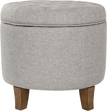 Homepop Home Decor | Upholstered Round Tufted Foot Rest Ottoman | Ottoman with Storage for Living Room & Bedroom | Decorative Home Furniture, Gray Fabric