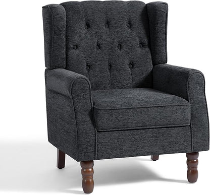 UIXE High Back Accent Chair, Fabric Upholstered Armchair Wingback Club Chair for Living Room, Comfy Single Sofa Bedroom Retro Reading Seat with Solid Wood Legs - Brown