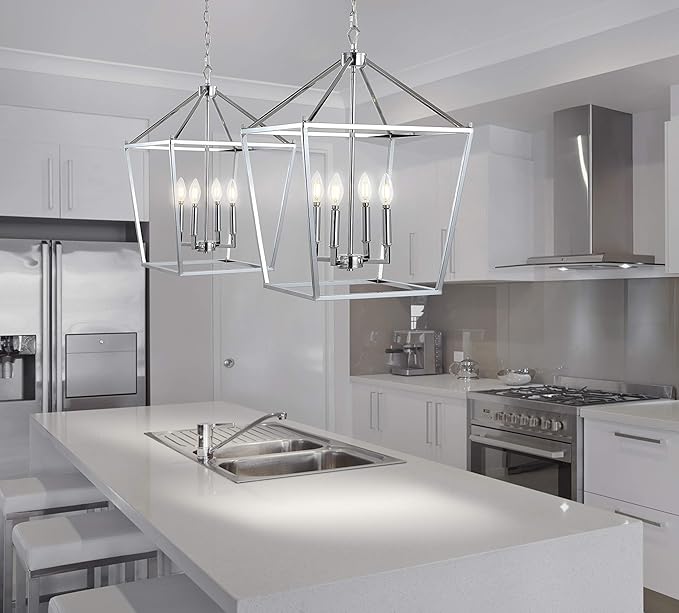 JONATHAN Y JYL7437C Pagoda Lantern Dimmable Adjustable Metal LED Pendant Classic Traditional Farmhouse Dining Room Living Room Kitchen Foyer Bedroom Hallway, 16 in, Chrome